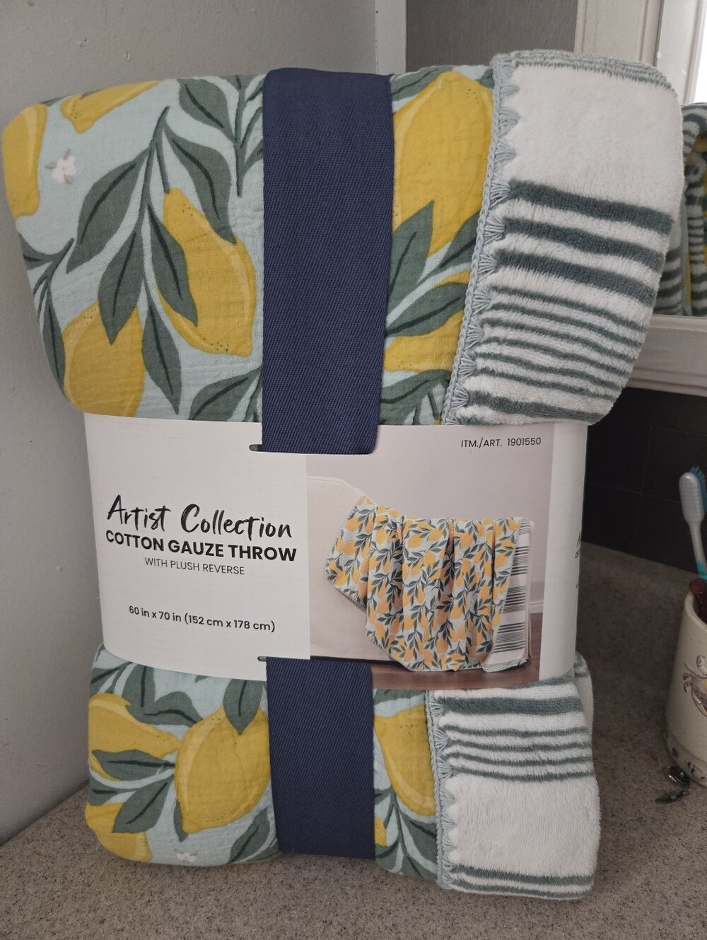 Artist Collection Cotton Gauze Throw W/ Plush Reverse 60" X 70" Lemon NWT
